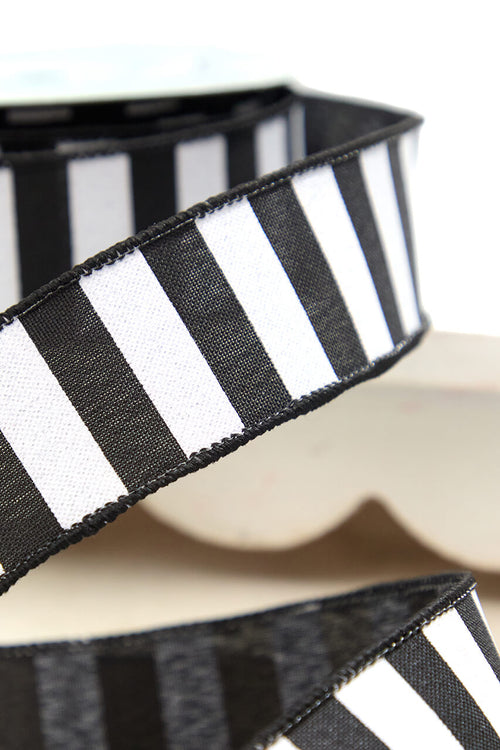 1.5" x 10 Yard Black & White Halloween Stripe Ribbon