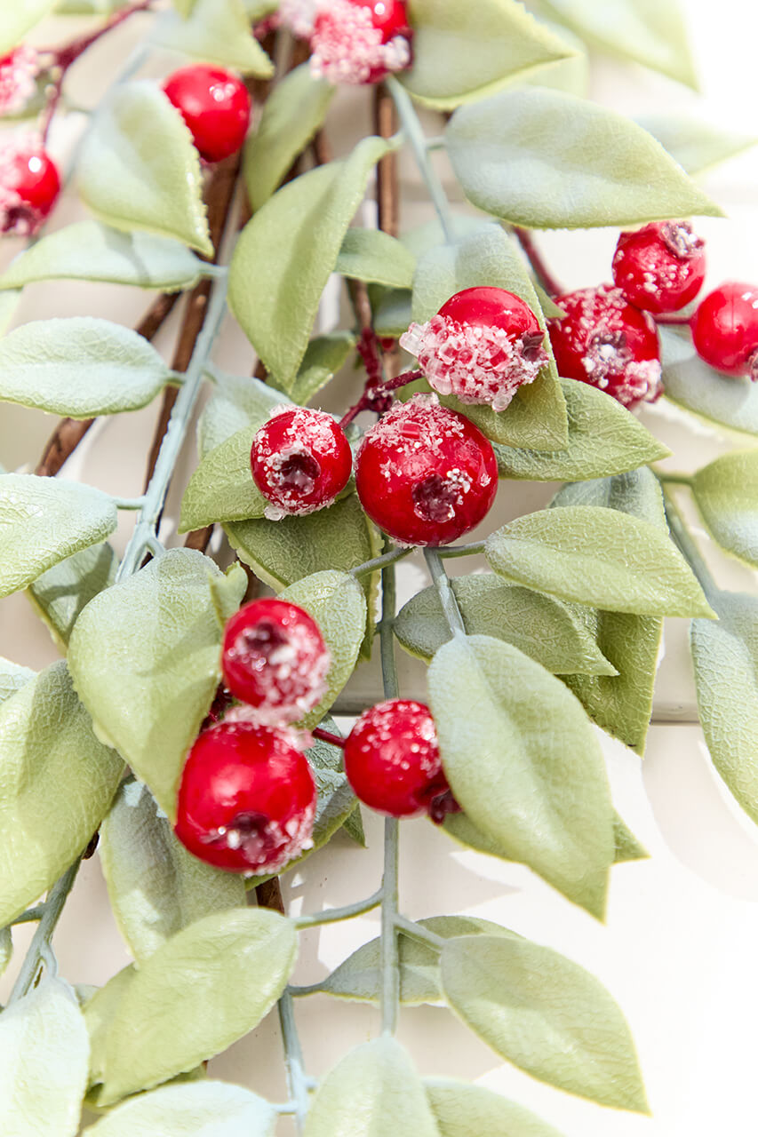 31" Iced Red Berry Leaves Teardrop