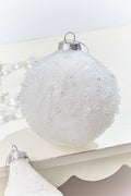 4" - 5.5" Icy Beaded White Glass Ornament