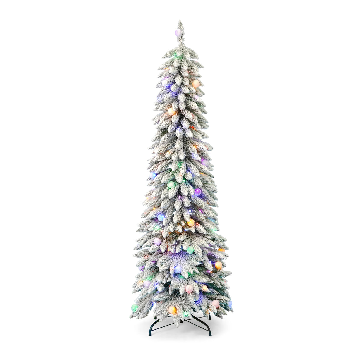 6' Slim Snow Kissed Pine Tree with 200 Multicolor LED Lights