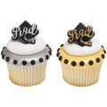 Graduation cupcake ring toppers GOLD Grad hats - 12 Gold count