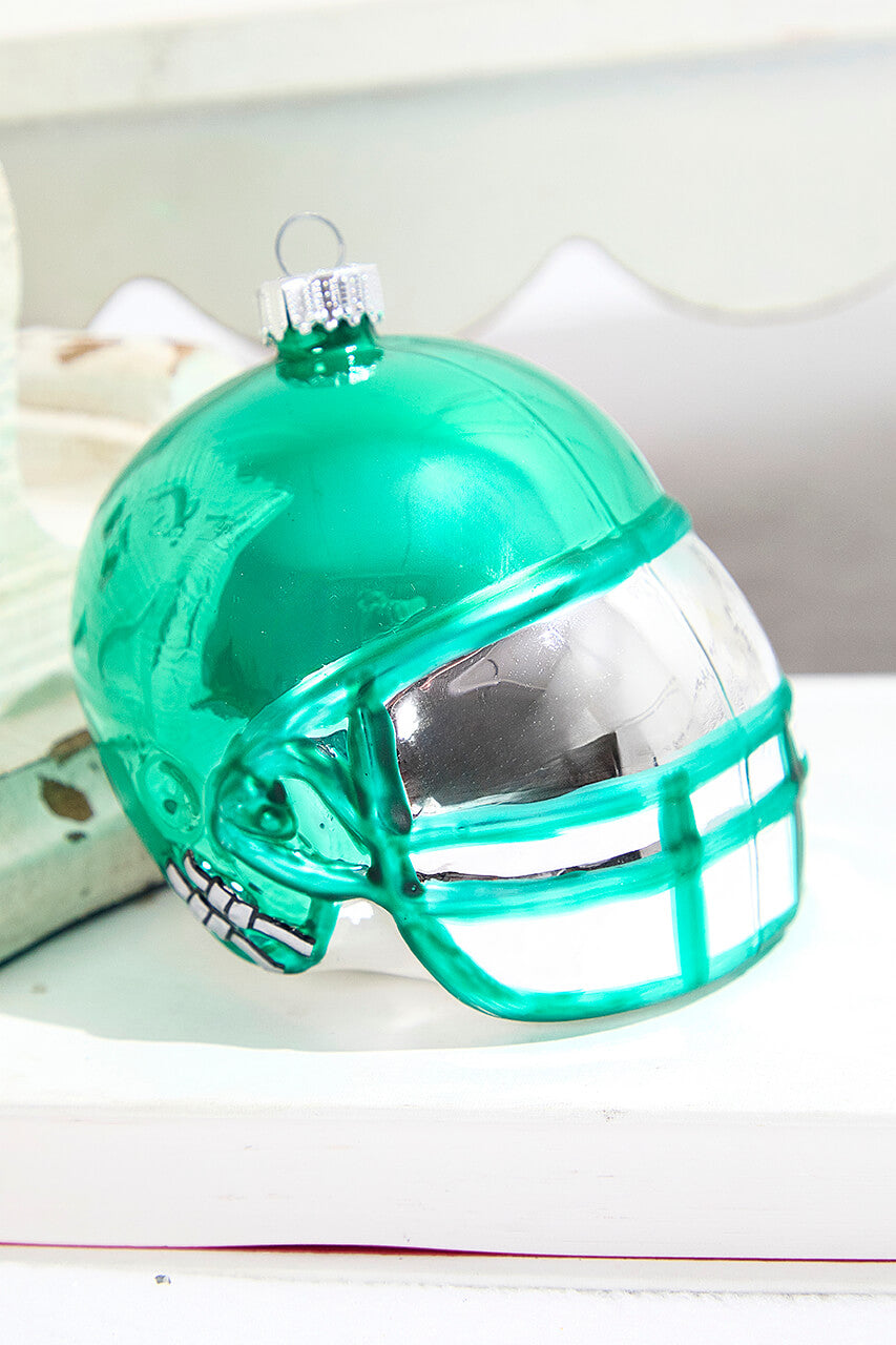 3.5" Emerald Green Glass Football Helmet Ornament
