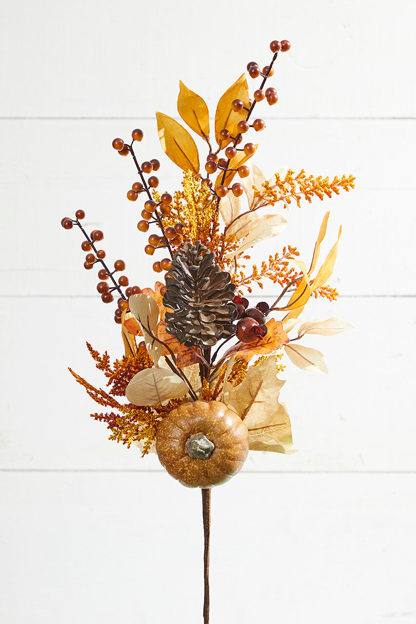 30" Pumpkin with Leaves and Berries Spray