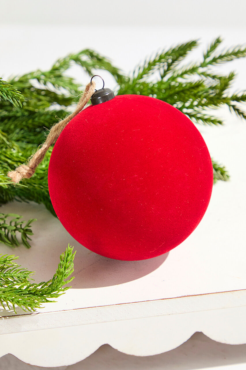 4" Red Velvet Flocked Ornament