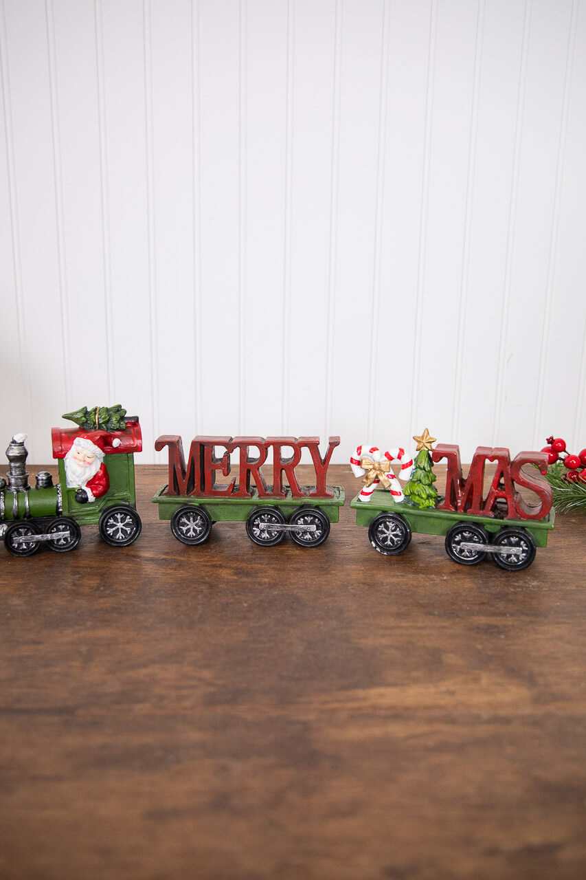 17” Resin Santa Merry Christmas Train Decor - Set of 3