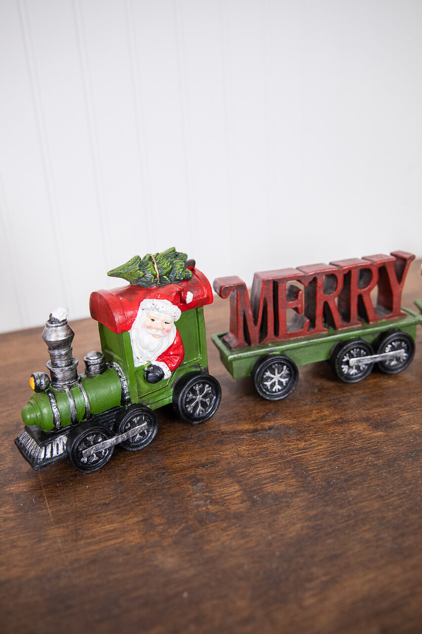 17” Resin Santa Merry Christmas Train Decor - Set of 3