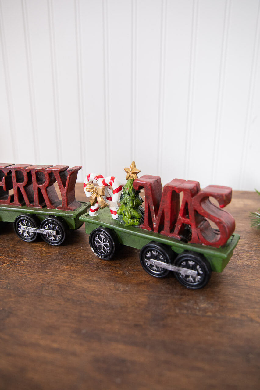 17” Resin Santa Merry Christmas Train Decor - Set of 3