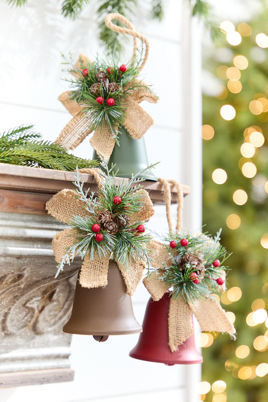 4" Holly & Pinecone Metal Bell Ornament
