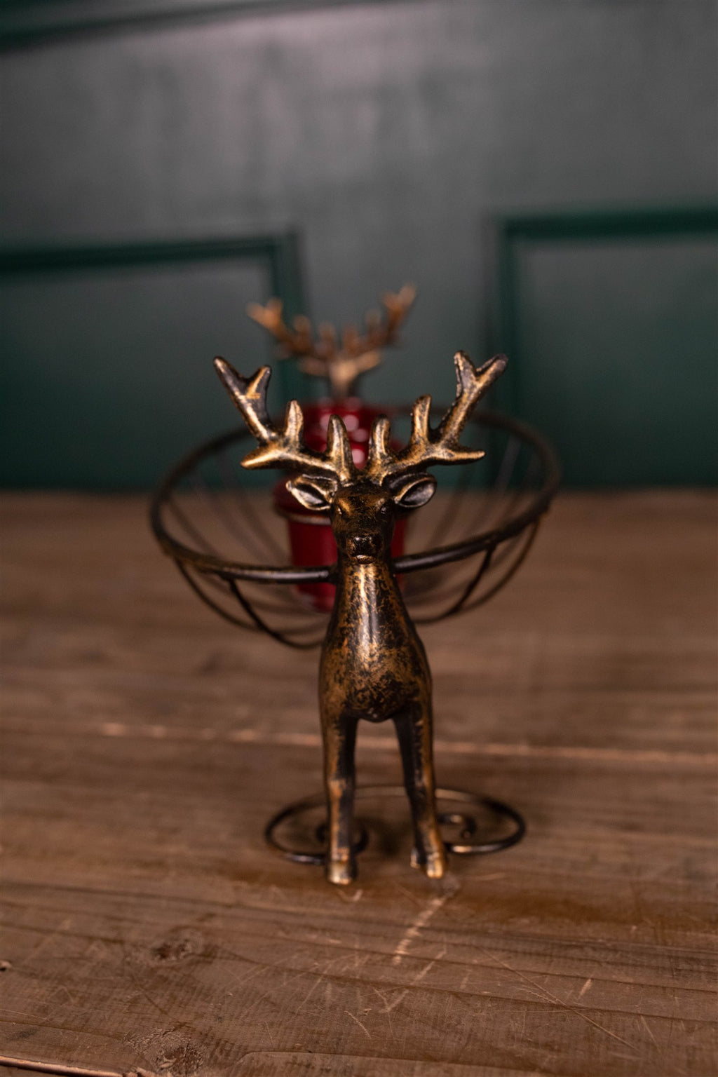 14.5” Metal Deer Basket Tea Light Holder