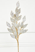 29" Micro Beaded/Sequins Bay Leaf Spray - Platinum