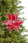 24" Tinsel Edge Velvet Poinsettia Stem