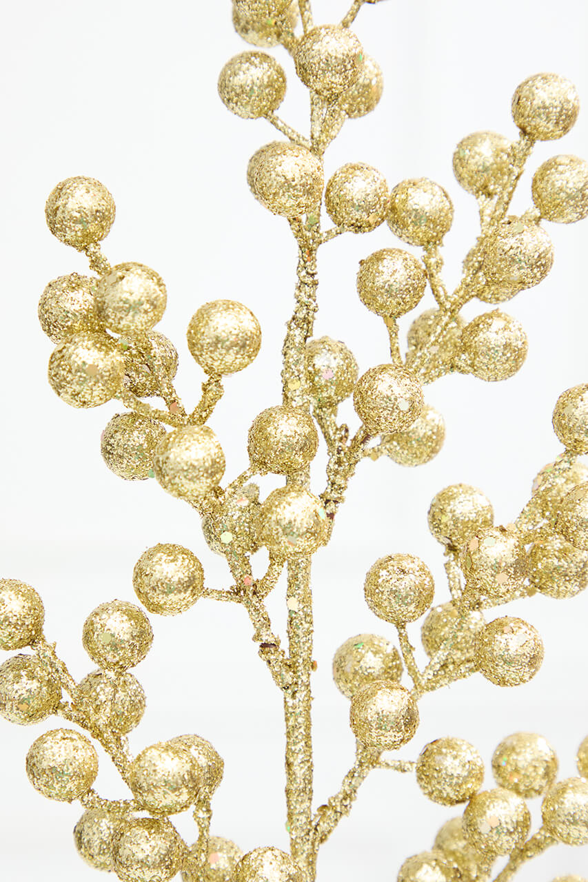 24" Gold Glittered Cluster Berry Spray
