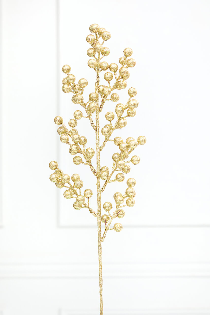 24" Gold Glittered Cluster Berry Spray