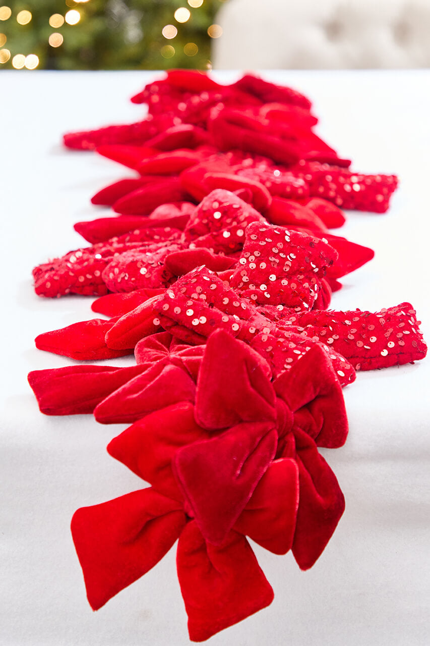 48" Red Velvet Sequin Bow Garland