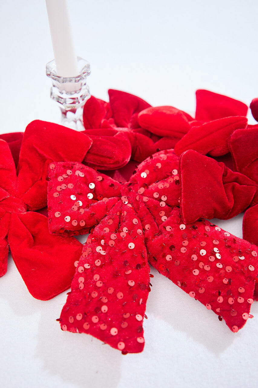 48" Red Velvet Sequin Bow Garland