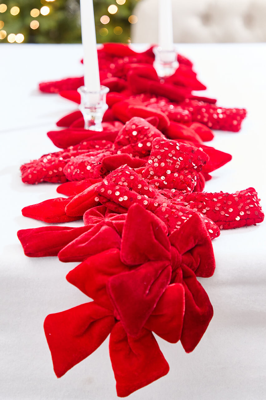 48" Red Velvet Sequin Bow Garland