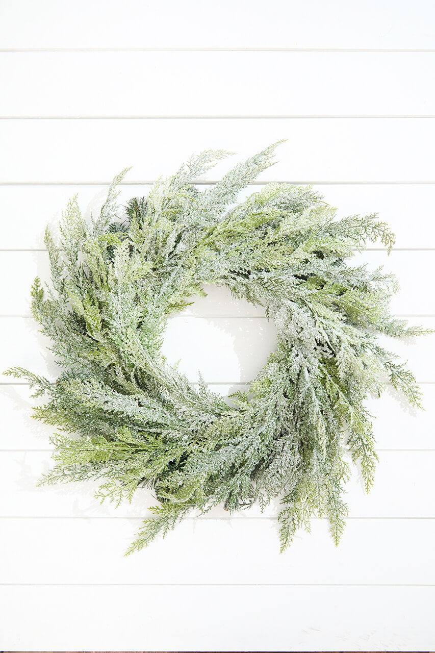 26" Iced Cedar Wreath