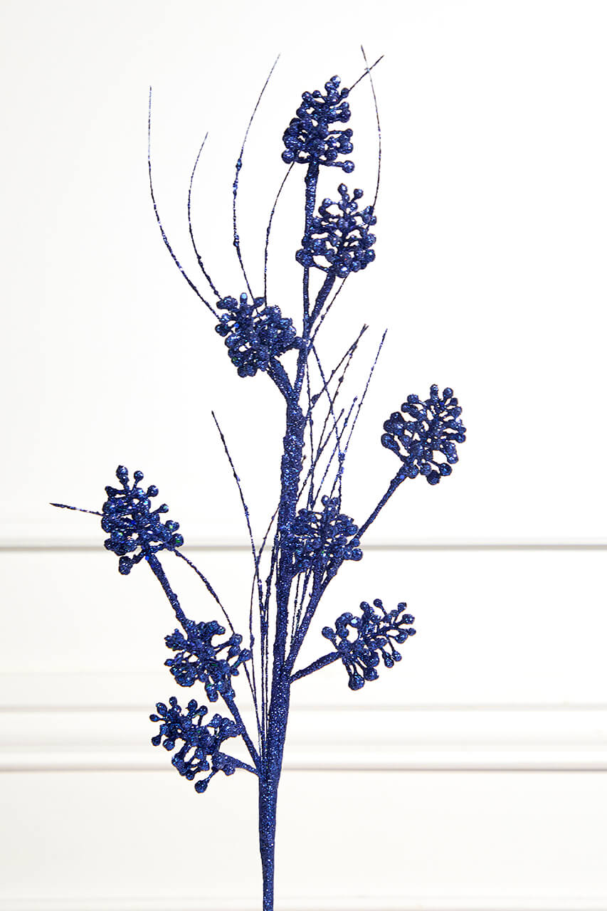 27.5" Navy Glitter Berry Grass Spray