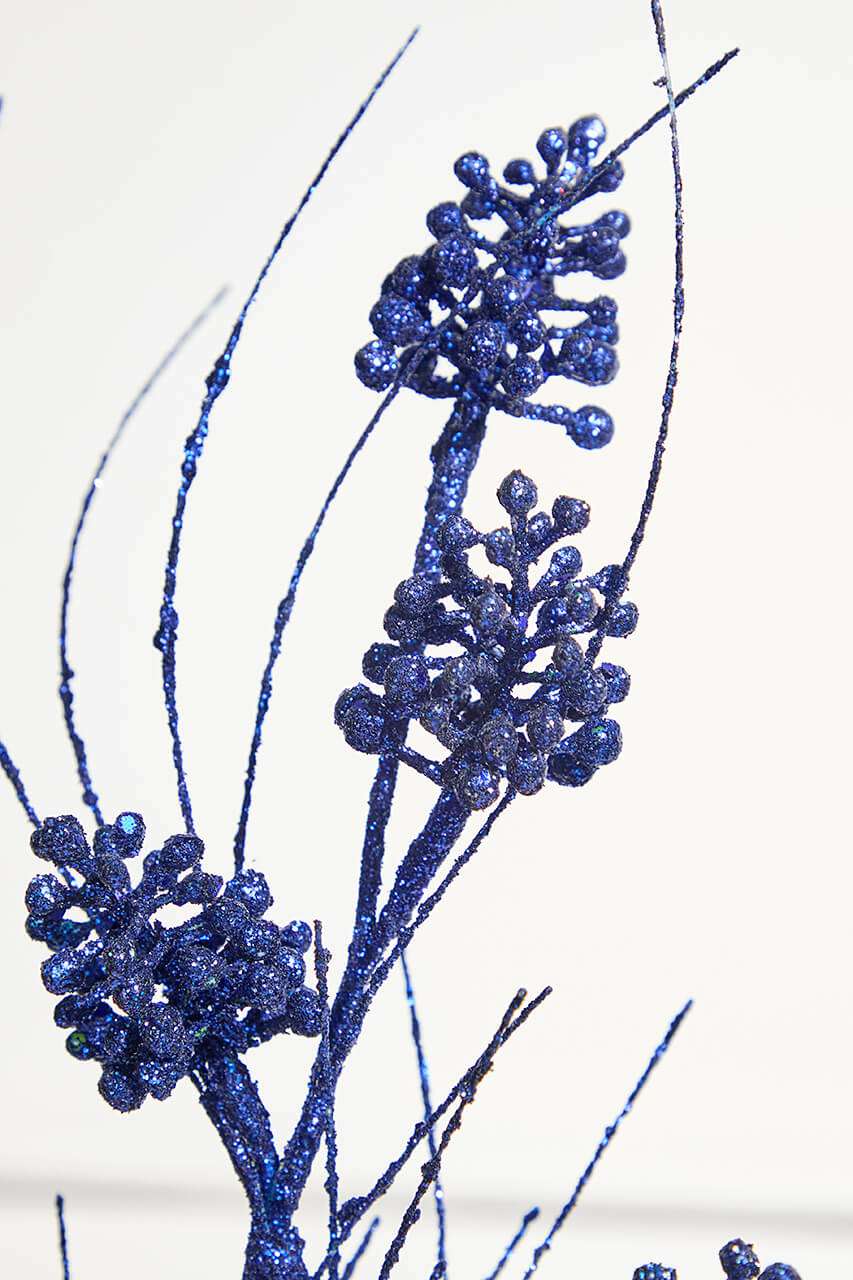 27.5" Navy Glitter Berry Grass Spray