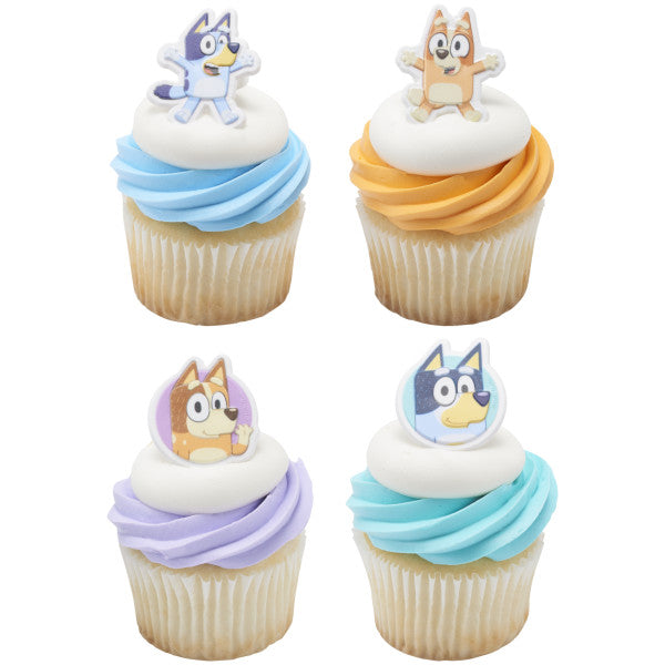Bluey So Much Fun Rings, 12 Cupcake Cake Decorations Featuring Bluey, Bingo, Bandit, and Chilli, 3D Food Safe Cake Toppers – 72 Pack (Copy)