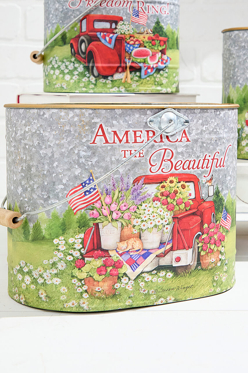 9.8" Nesting Metal Americana Truck Design Buckets - Set Of 3