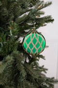 10cm Matte Glitter Flat Round Ornament - Green/Gold