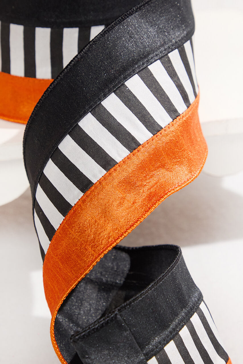 4" x 10 Yard Black and White Striped Halloween Ribbon