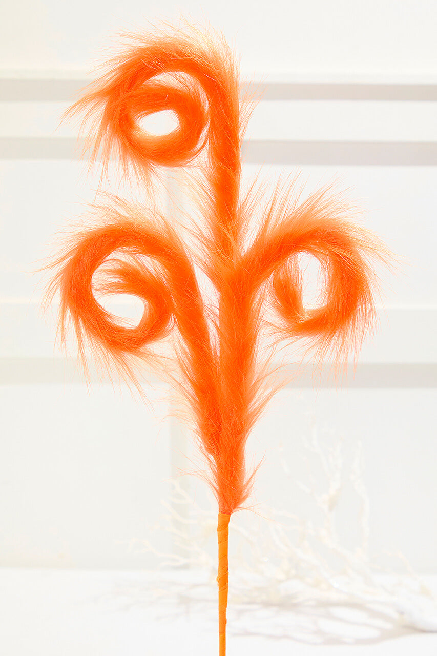 28" Orange Furry Spiral Curly Spray
