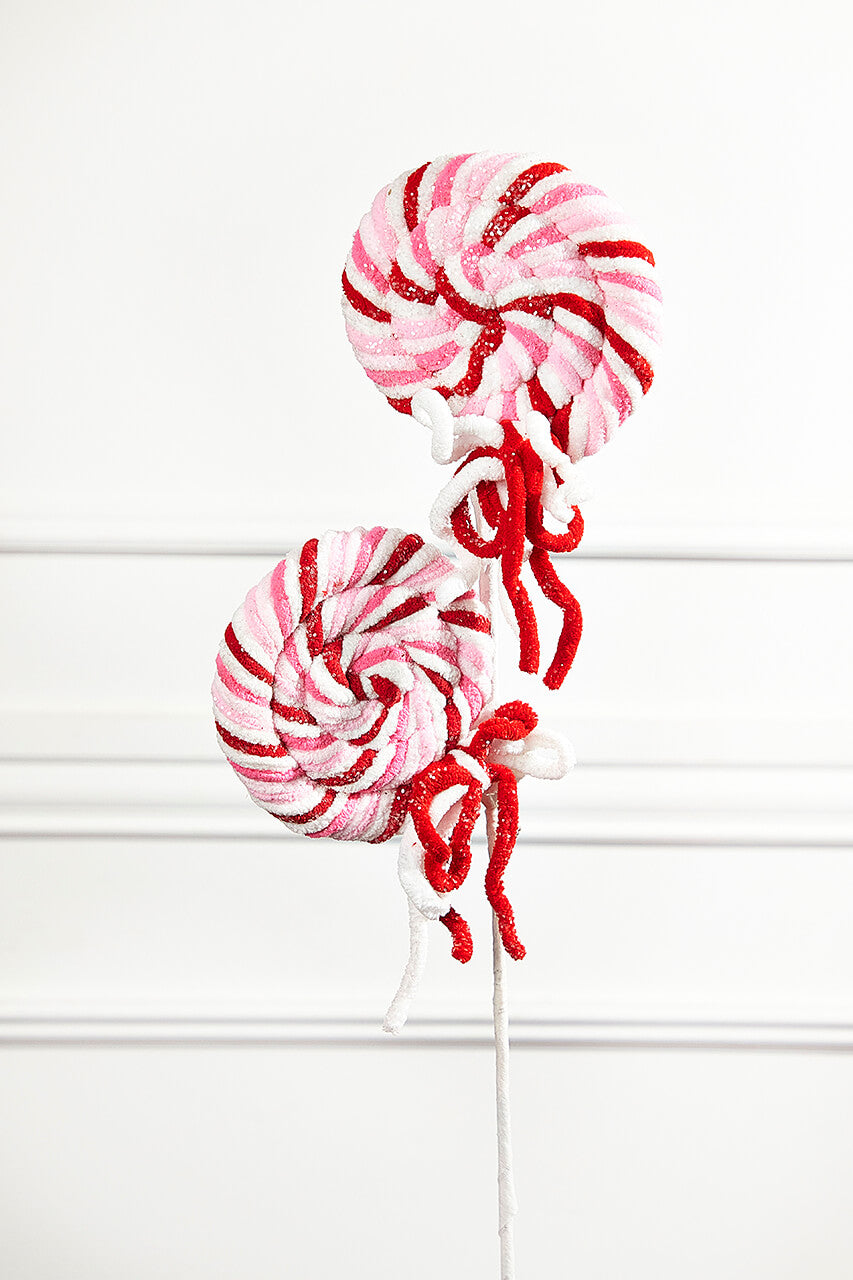 21" Chenille Glitter Lollipop Spray - Red/Pink/White