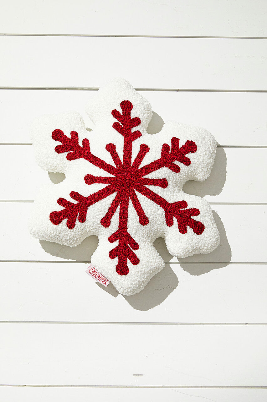 Embroidery Snowflake Pillow - Red