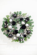 24" Christmas Pine Wreath with Black Velvet Balls