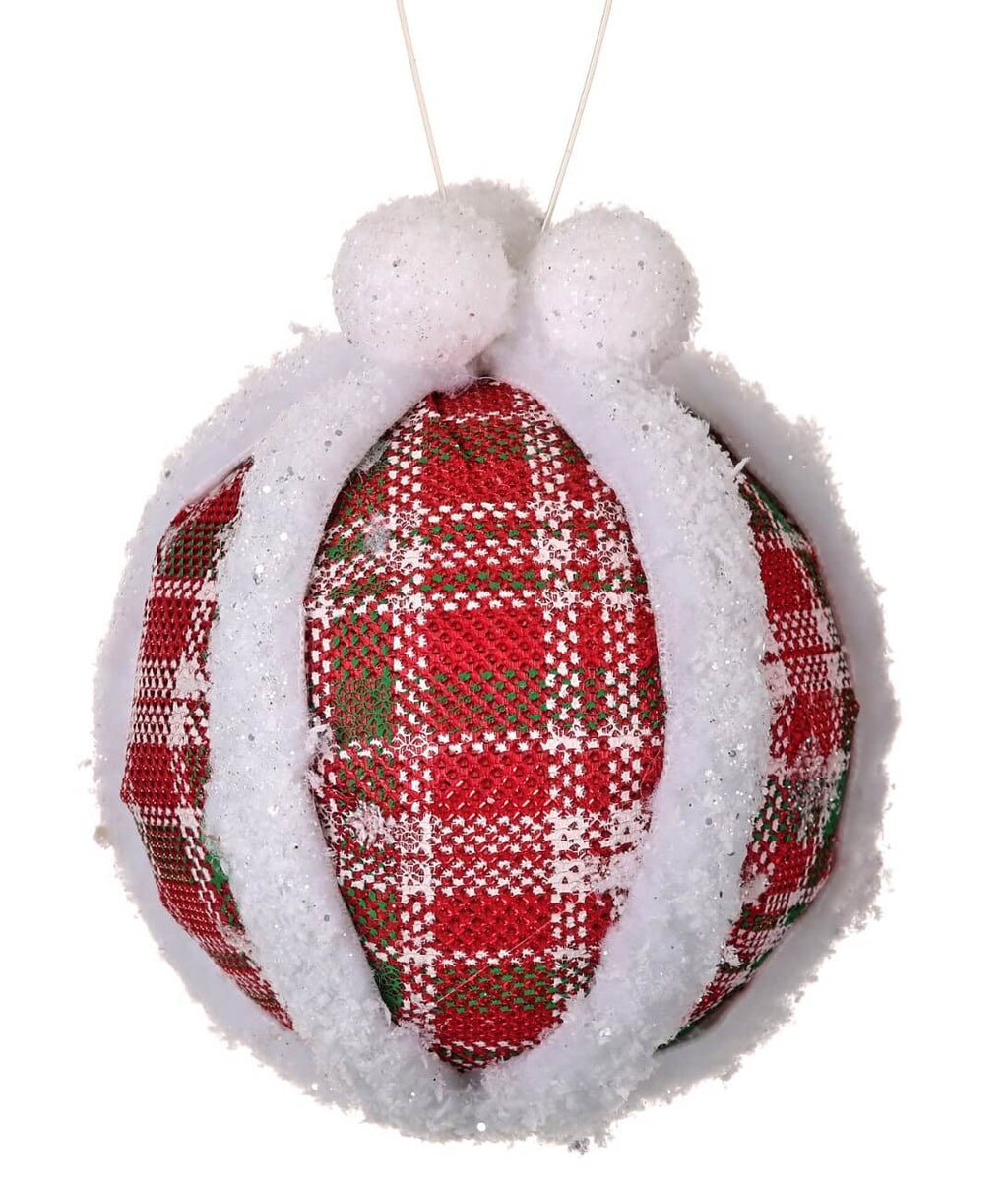 5” Glitter Fur Edge Plaid Ball Ornament