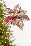 19" x 12" Plaid Poinsettia Stem