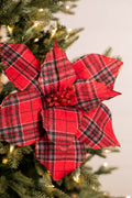 22” x 13” Plaid Poinsettia Stem Red