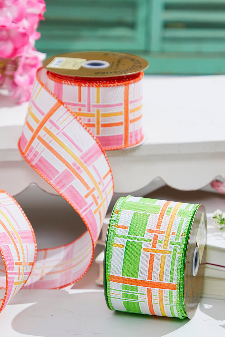 2.5" X 10 Yards Green Plaid Ribbon
