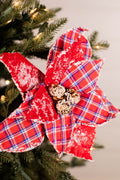 22” x 11” Red and Blue Plaid Poinsettia Stem