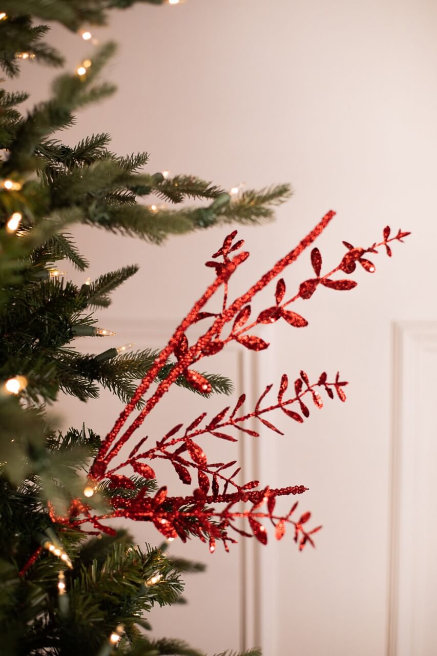 29” Red Glitter Boxwood Berry Stick Spray