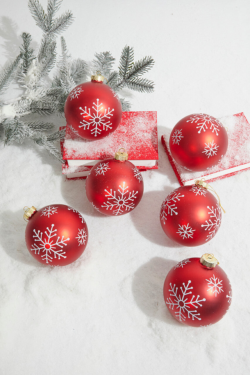 5" Red Christmas Ball Ornaments - Set of 6