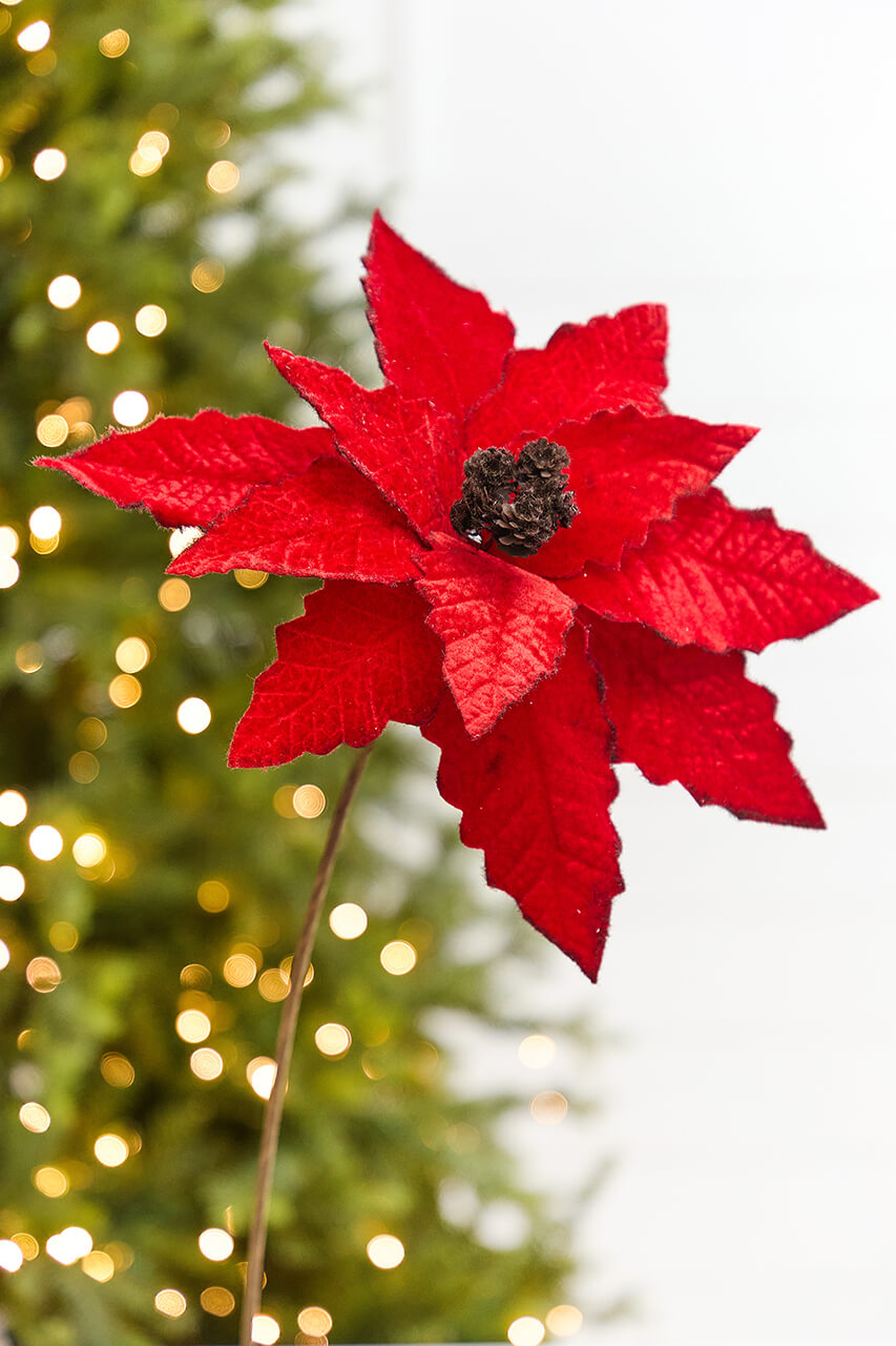 22” Velvet Felt Poinsettia Stem