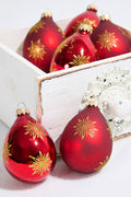 6ct Drop Glass Christmas Red & Red Velvet With Gold Snowflake