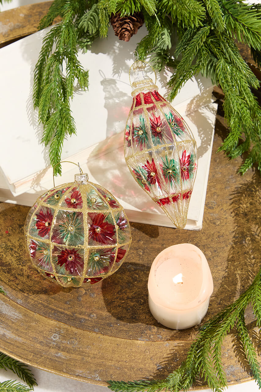 4"-6" Red/Green Faceted Glass Ball/Finial Ornament