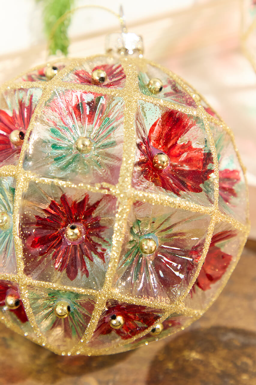 4"-6" Red/Green Faceted Glass Ball/Finial Ornament
