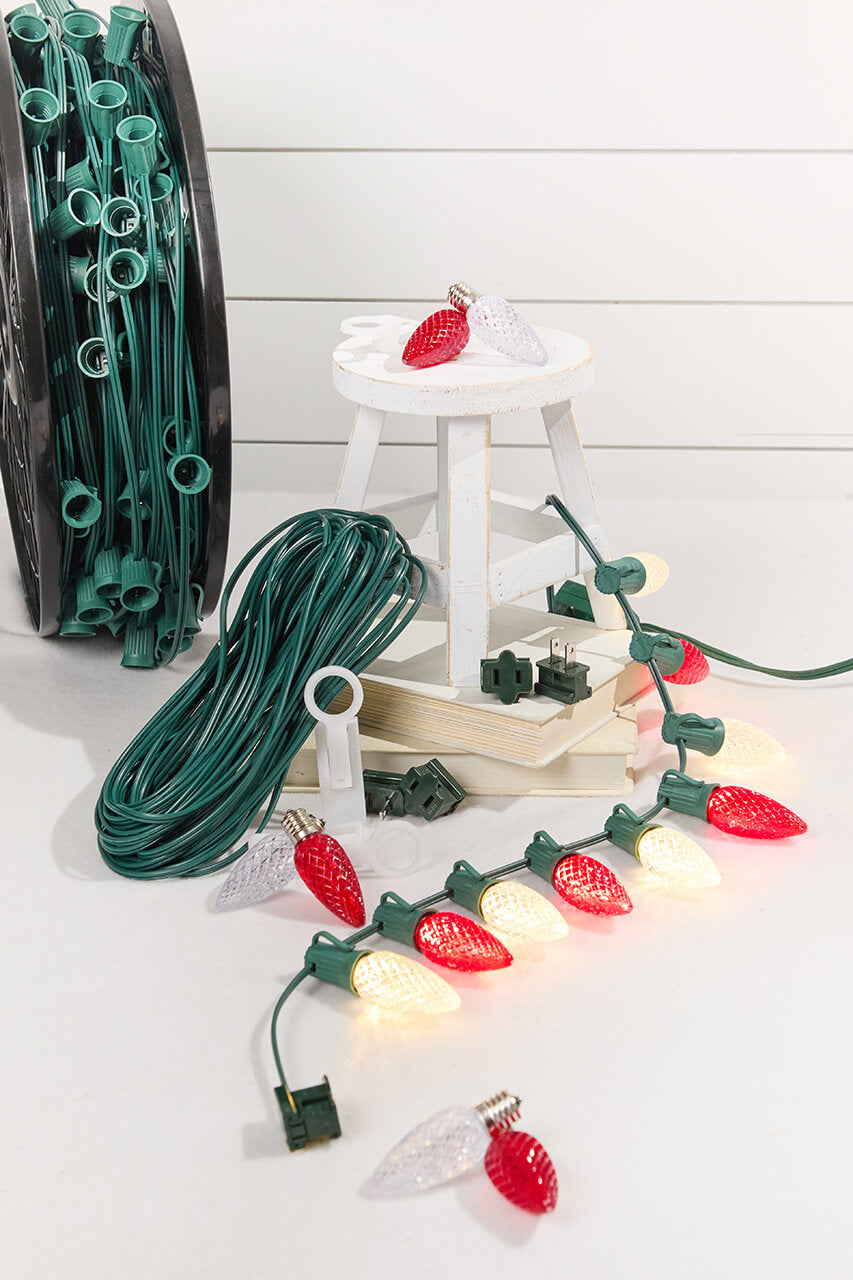 100' Outdoor Christmas Lighting Kit - Warm White/Red