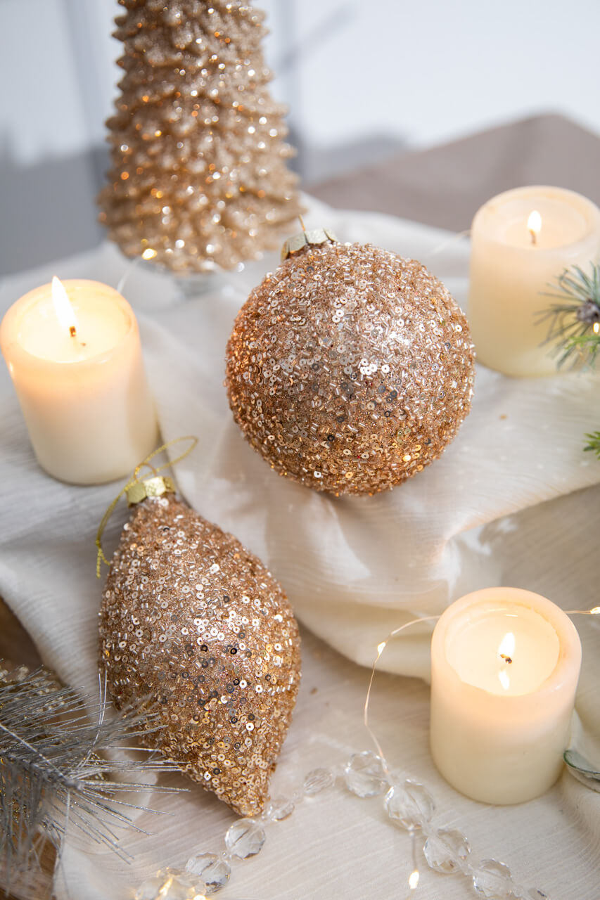 4” Rose Gold Drop/Ball Glass Ornament