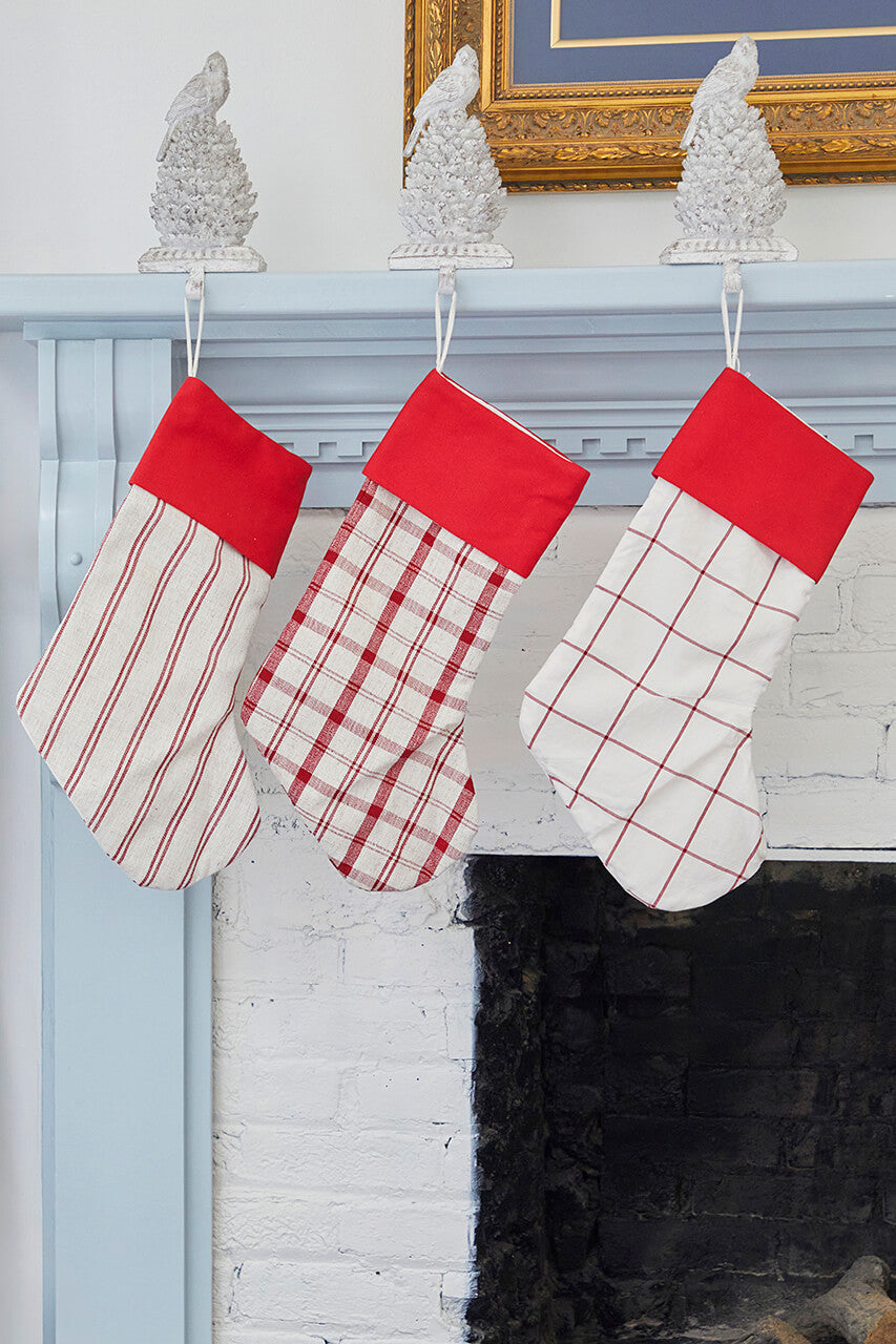 Beige Stocking with Red Plaid