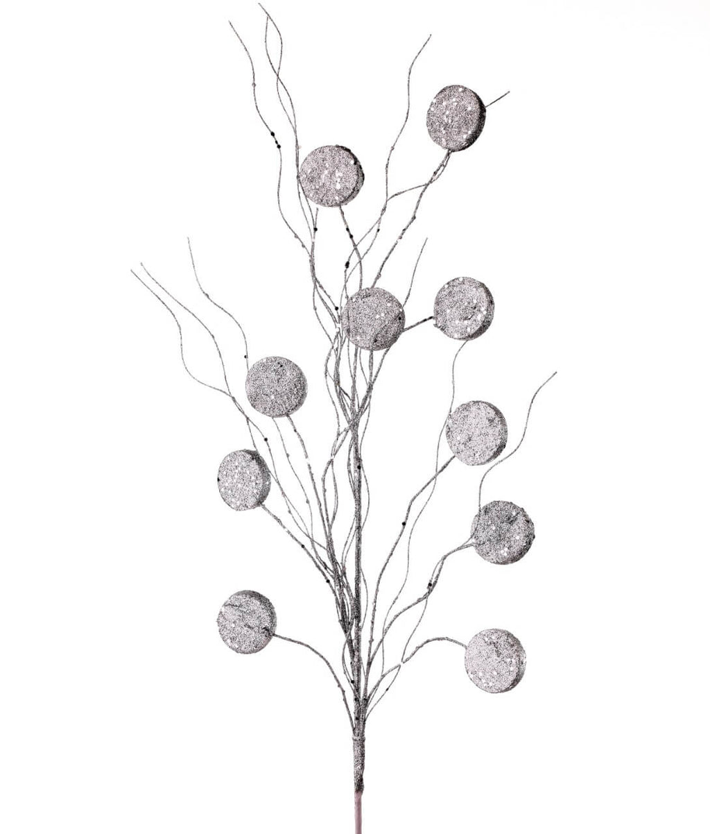 33” Glitter Silver Dollar/Twig Spray Silver