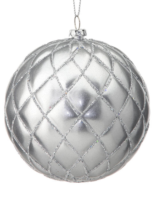 10 CM Silver Matte Glitter Net Ball Ornament