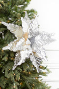 26" x 20.5" Large Silver Metallic Poinsettia Stem