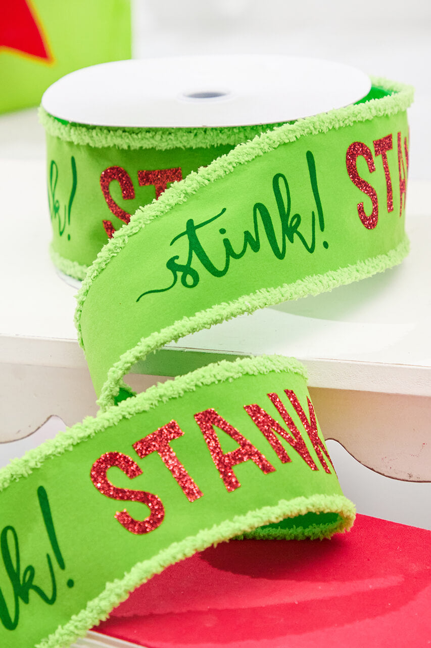 2.5" x 10 Yard Green Stink! Stank! Stunk! Velvet Storyville Ribbon