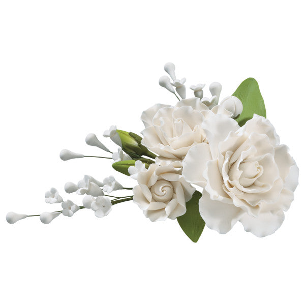 Gardenia Gum Paste Spray - 1 single spray flowers with leaves